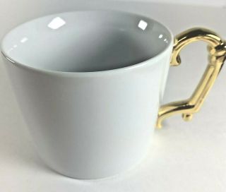 Starbucks Coffee 2010 White 14oz Coffee/tea Mug With Gold Handle By Rossana