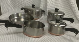 Revere Ware 1801 Pre 1968 Vintage 8 Piece Saucepan Pot Pan Set Copper Clad
