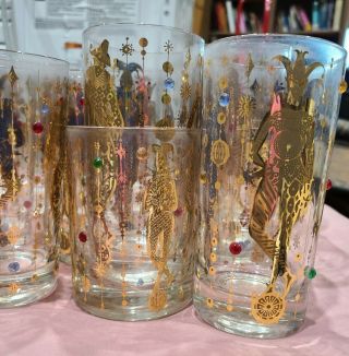 Vintage Culver Harlequin Court Jester Jeweled Glasses Highball And Lowball 4