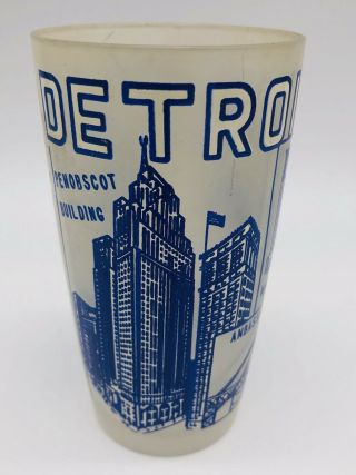 Vintage Detroit The Motor City Frosted Glass Souvenir Tumbler Cup Blue