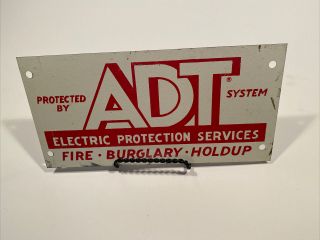 Vintage Metal Sign Adt Security Protection Fire Burglary Holdup