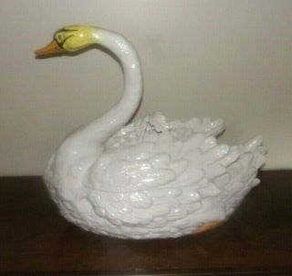 Vintage Life - Size Mcm Swan Soup Tureen With Ladle Italy Hand - Painted