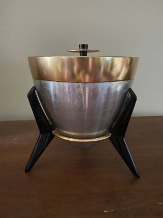 Mid Century Modern Mirro Medallion Bullet Ice Bucket w/ Tripod Stand - Atomic 2
