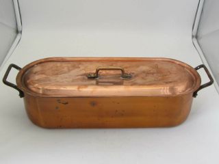 Vintage Copper Fish Poacher Pan With Removable Tray,  Brass Handles