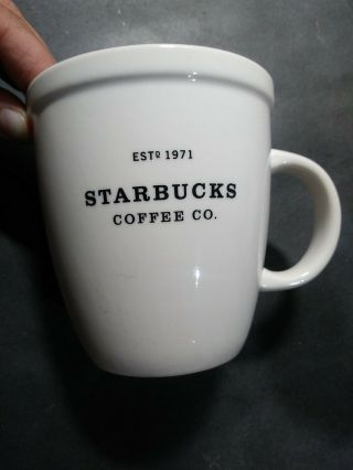Starbucks Coffee Co Barista Abbey Est 1971 Mug Cup White Black Print 2001 18oz