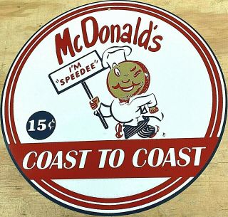 Nostalgic Mcdonalds Speedee Hamburgers 15¢ Aluminum Metal Sign 12 "