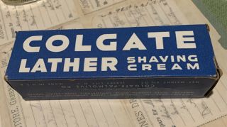 Vintage Colgate Lather Shaving Cream Tube Men Grooming 40s? Blue White Grooming