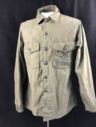 Vietnam Era 1969 Og - 107 Cotton Sateen Shirt Usmc Men’s Large 15 1/2 X 35 Grunt
