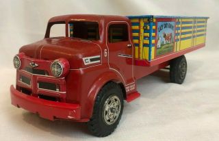Vintage Marx Pressed Metal Toy Truck,  Lithographed Lazy Day Farm Truck,  17.  5 "