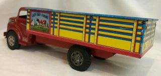 VINTAGE MARX PRESSED METAL TOY TRUCK,  LITHOGRAPHED LAZY DAY FARM TRUCK,  17.  5 