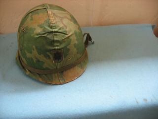 Matched Vietnam M - 1 Helmet.  Liner Camo Cover Major Rank & Band.