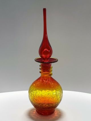 Large Mcm Rainbow Glass Co.  Amberina Crackle Glass Decanter - Flame Stopper - 14 "