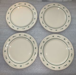 Longaberger Pottery Woven Traditions 4 Heritage Green 9 " Luncheon Plates Euc