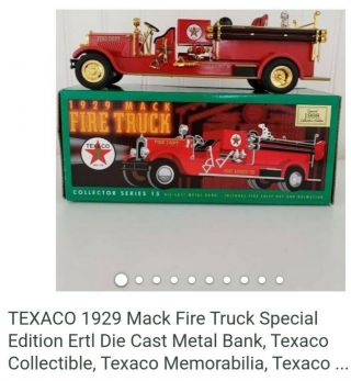 Texaco 1929 Mack Fire Truck Ertl Bank With Iconic Dalmatian And Fireman 