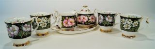 Royal Albert Provincial Flowers Creamer/lidded Sugar/tray & 4 Footed Cups