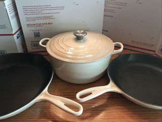 Le Crueset 4.  5 Quart With Lid And Two Skillets…dune