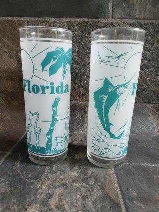 2 Vintage Florida Souvenir Frosted Glasses In