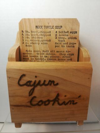 Wooden Recipe Box With 18 Cajun Cookin Recipes Gumbo,  Beignets