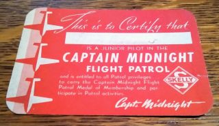 1940s Captain Midnight Flight Patrol Membership Card.  Skelly Oil Co.