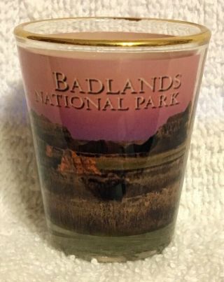 Badlands National Park At Sunset South Dakota Sd Souvenir Shot Glass Gold Trim