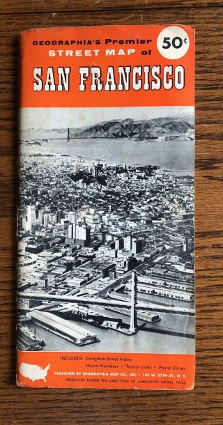 Vintage 1950s? San Francisco Street Map Geographia Map Co Alexander Gross,  Frgs