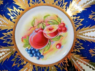 PARAGON tea cup and saucer painted orchard fruits cobalt blue teacup gold gilt 3