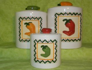 Clay Art Chili Pepper Canisters With Lid Set Of 3 Large,  Medium & Small