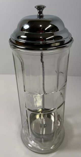 Table Craft Drinking Straw Holder Dispenser Glass Metal Lid 11 " H Soda Fountain
