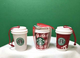 Starbucks Ornaments Set Of 3 Ceramic Mini To - Go Cups 2006 & 2018