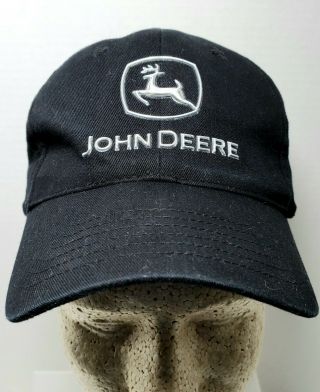 Rare John Deere Hat Cap 3 - D Chromed Logo Black W Silver Adjustable Fit Htf Euc