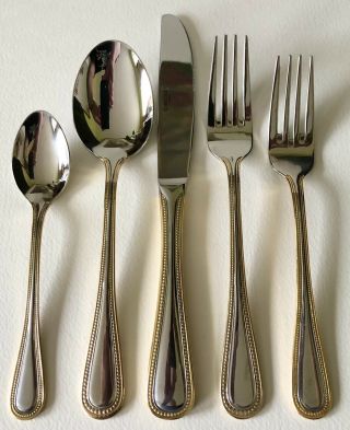 Wallace Gold Royal Bead Stainless Flatware 18/10 63 Pc Service For 12,  Serving