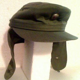 Vintage Combloc East German Size 56 Earflap Field Cap Hat With Cockade Insignia