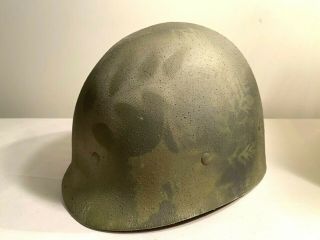 Vintage U.  S.  Military Helmet Painted Camo Type 1 Ground Troop Pebbled