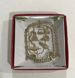 Nation’s Treasures Ornament Illinois.  24k Gold Flashed Brass Ornament.