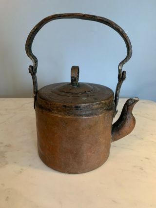 Wonderful Antique Dovetail Joint Hand Hammered Forged Copper Tea Kettle Teapot G