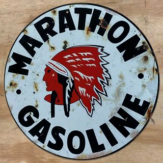 Marathon Gasoline Oil Station Distressed Looking Aluminum Metal Sign 12 "