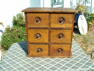 Antique 19thc.  Primitive Oak Six Drawer Spice Cabinet