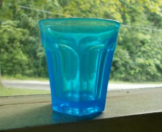 Scarce Sapphire Blue 1860s Paneled Whiskey Shot Glass 6 Sided Color
