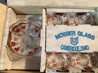 Mosser Glass Clear Crystal Open Salt Cellar Set In Miniature Cherry Thumbprint