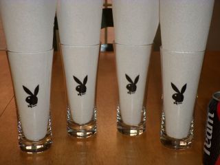 Playboy Rabbit Head Logo,  Clear Drinking Glasses - Total Of 4,  Vintage