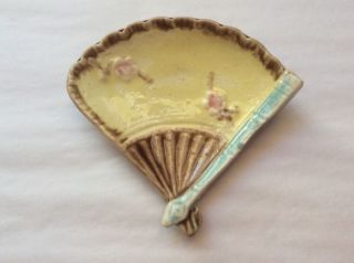 Antique Majolica Yellow Fan Butter Pat C.  1800 