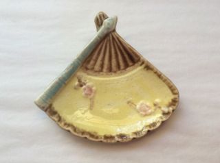 Antique Majolica Yellow Fan Butter Pat c.  1800 ' s 2