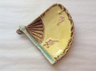 Antique Majolica Yellow Fan Butter Pat c.  1800 ' s 3