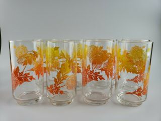 Vtg Orange Yellow Dandelion Juice Glasses Libbey Set Of 8 Mcm Mid - Century Modern