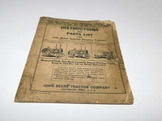 John Deere Instructions And Parts List For General Purpose Tractors 10 - 38