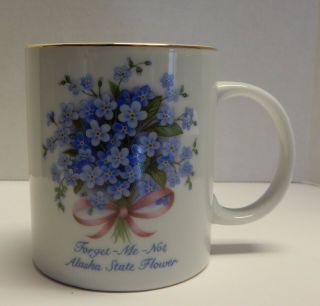 Alaska Forget - Me - Not State Flower Porcelain Mug Gold Trim