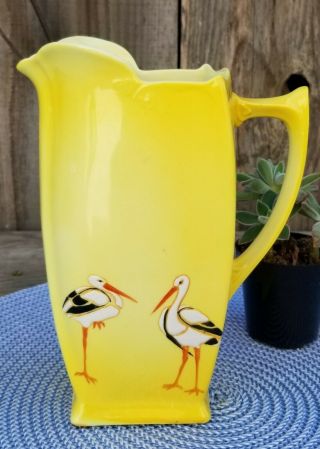 Antique Royal Bayreuth Bavaria Yellow Stork Bird Water Milk Pitcher 7 1/2 "