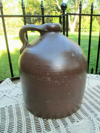 Antique Brown Glazed Stoneware Pottery Beehive Moonshine Jug 10.  5 " Gallon Crock