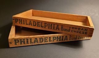 2 Vintage Philadelphia Brand Cream Cheese Wood Wooden Tray Crate Boxes 9 " X 4 "