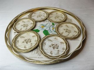 Vintage Orleans Metal Souvenir Serving Tray Platter With 6 Coasters 11 " Tray